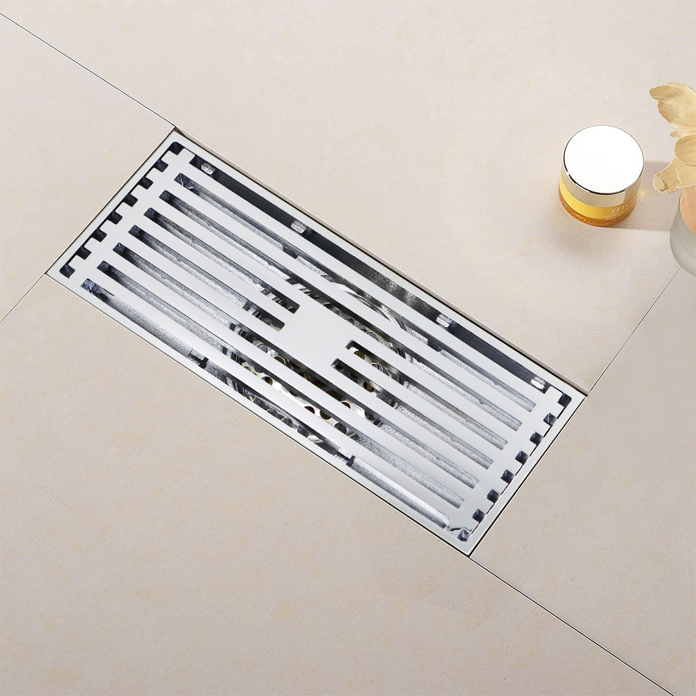 GUIDA 715043 71504301Grille de drain de sol rectangulaire en laiton pour salle de bain, drain linéaire pour sol de douche